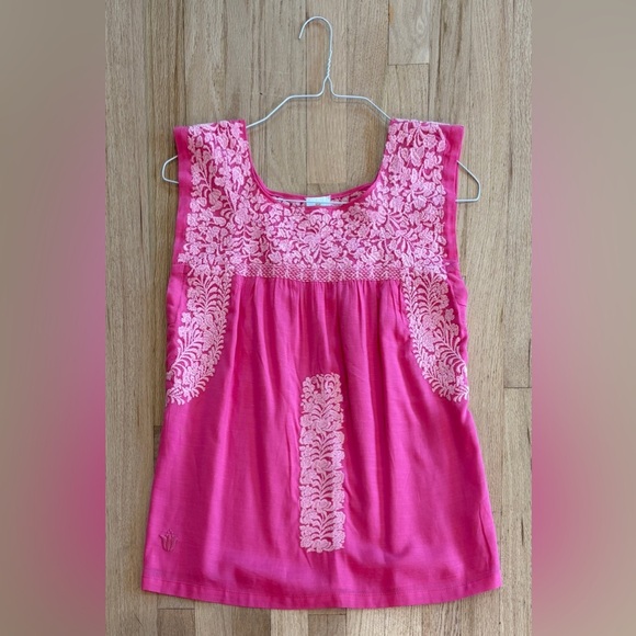 Women’s J.Marie Embroidered Devyn Linen Sleeveless Top Shirt, Pink, Linen, XS - Picture 2 of 8